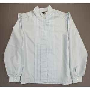 Vintage Rhapsody Womens Med70s Pleated Blouse Light Blue Blouse USA Made